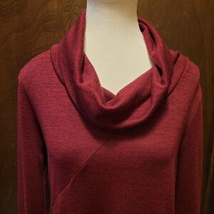 Burgundy Buttoned Cowl Neck Knit Tunic